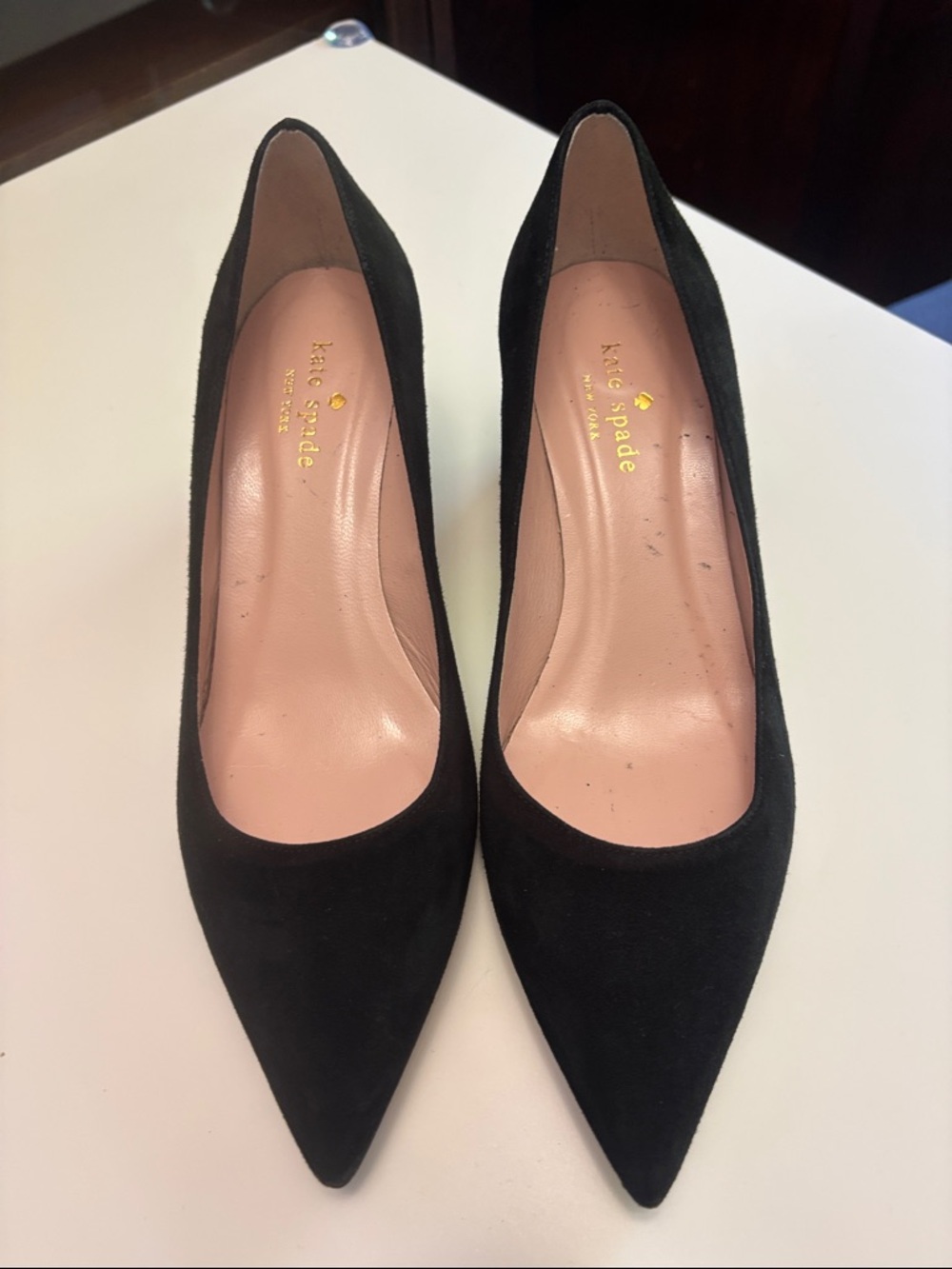 kate spade Black Suede Pointed-Toe Heels